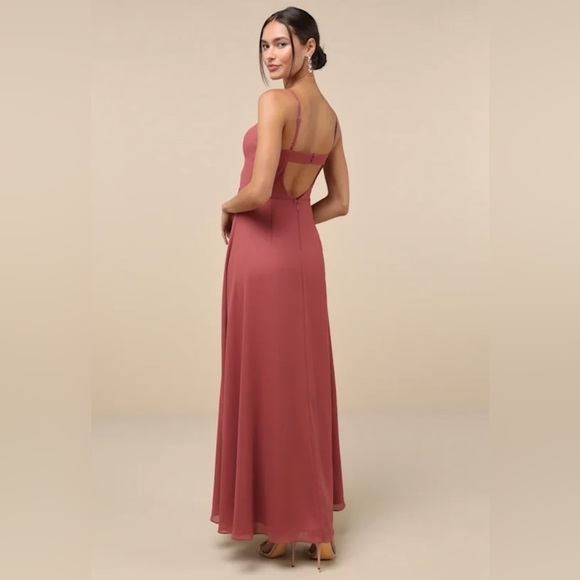 NWT Lulus Stunning Grace Dusty Rose Back Cut Out Front Slit Maxi Dress Large - Picture 2 of 16